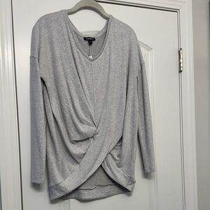Express Light Gray Draped Sweatshirt twist front top size s NWT
